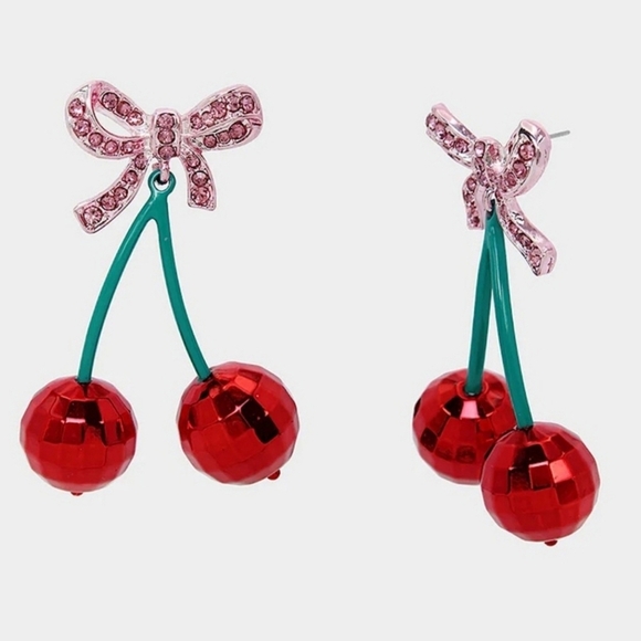 ✨️🍒 New Betsey Johnson THINK PINK CHERRY DROP EARRINGS MULTI ✨️🍒 - Picture 4 of 6